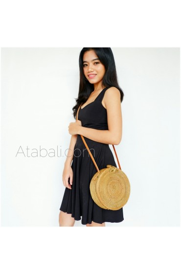 Ata round bag plain pattern with ribbon clip 